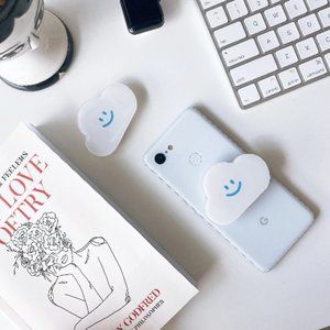 PHONE GRIP HOLDER Cute Cloud White Smile Phone Stand | Korean Style | Gift for H